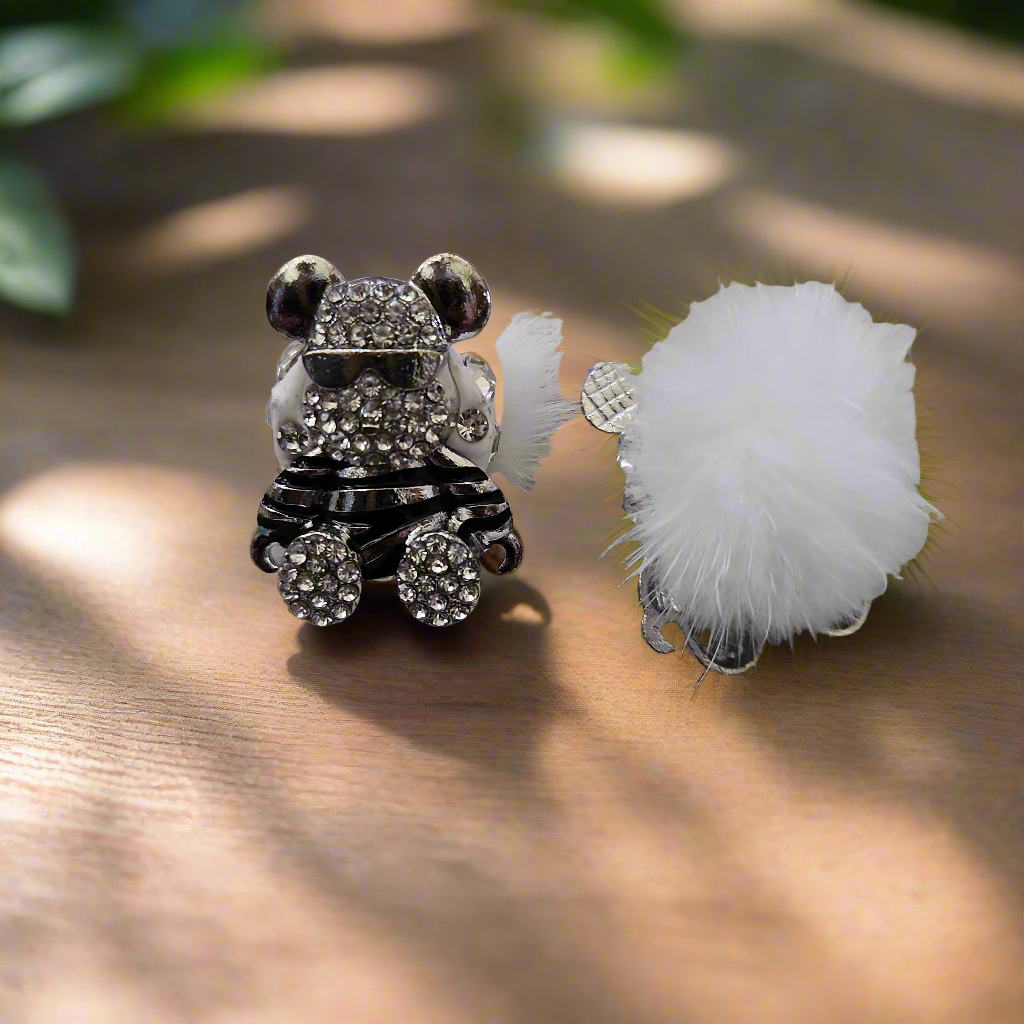 Silver Bear/ Pom with Sunglasses Bead